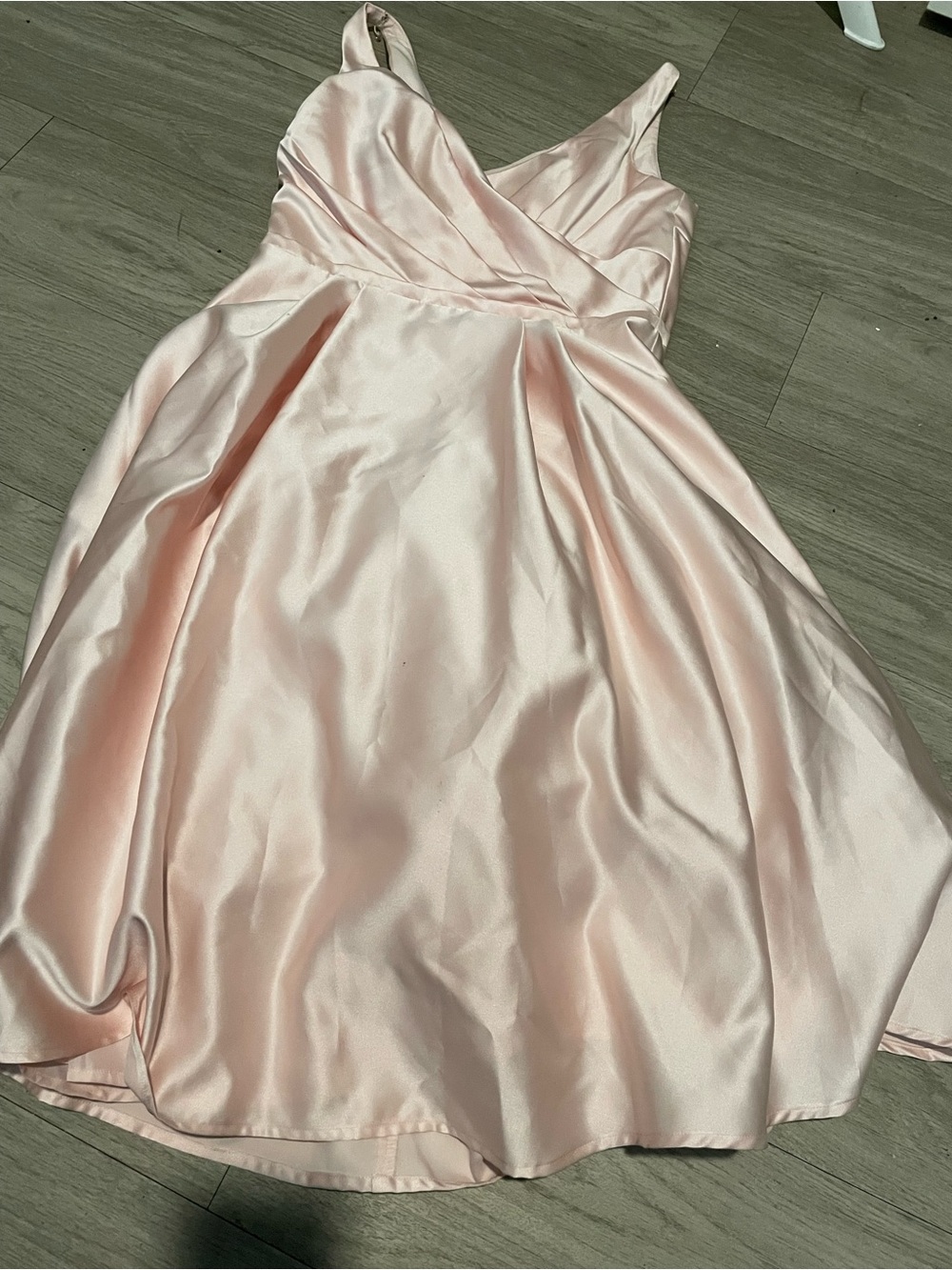 David's Bridal Light Pink Satin V-Neck Formal Girls Dress